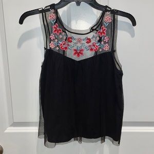 Hollister Sheer Mesh Overlay Tank w/ Floral Detailing